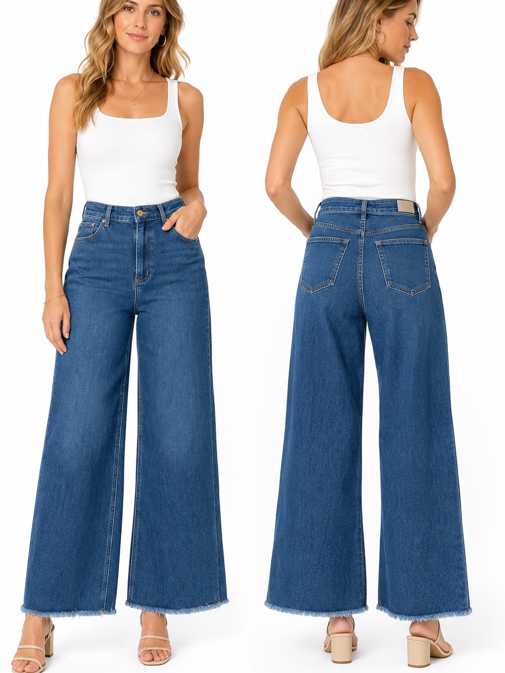 Paige Anessa Petite Wide Leg Crop Jeans Womenâs Size 32 Medium Wash Raw Hem